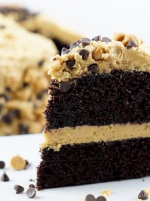 Chocolate Layered Cake with Homemade Whipped Peanut Butter Frosting