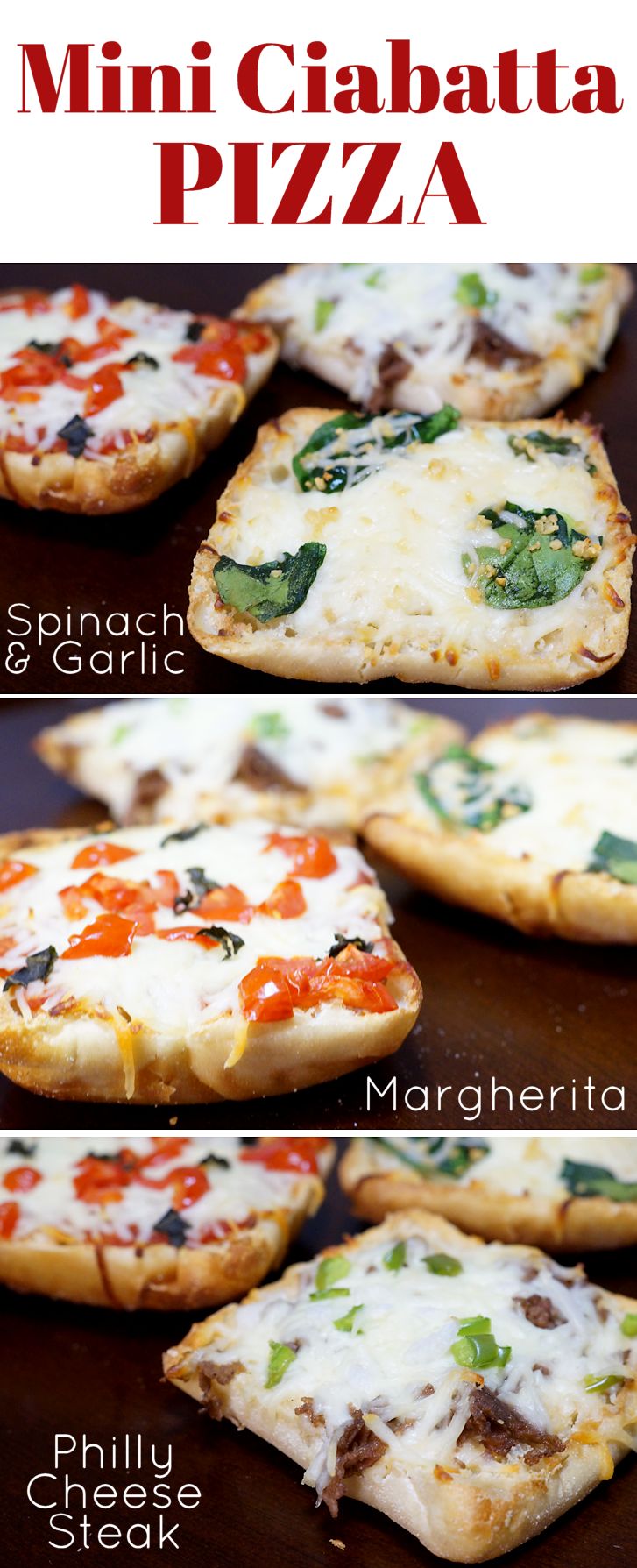 3 Mini Ciabatta Pizza Recipes for Game Day :: Margherita, Spinach & Garlic, Philly Cheese Steak